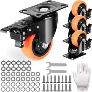 Caster Wheels, 3-inch Swivel Plate Casters, Set of 4, with Security A/B Locking No Noise PVC Wheels, Heavy Duty 250 lbs Load Capacity Per Caster, Non-Marking Wheels for Cart Furniture Workbench Caster Wheels, 3-inch Swivel Plate Casters, Set of 4, with Security A/B Locking No Noise PVC Wheels, Heavy Duty 250 lbs Load Capacity Per Caster, Non-Marking Wheels for Cart Furniture Workbench