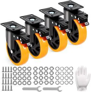 Caster Wheels, 5-inch Swivel Plate Casters, Set of 4, with Security A/B Locking No Noise PVC Wheels, Heavy Duty 450 lbs Load Capacity Per Caster, Non-Marking Wheels for Cart Furniture Workbench Caster Wheels, 5-inch Swivel Plate Casters, Set of 4, with Security A/B Locking No Noise PVC Wheels, Heavy Duty 450 lbs Load Capacity Per Caster, Non-Marking Wheels for Cart Furniture Workbench