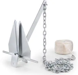 Fluke Style Anchor Kit, 13 LBS Hot-Dipped Galvanized Steel Fluke Anchor with 7.9' Chain, 101' Rope and Two 0.4" Shackles, Marine Boat Anchor for Small Vessels Under 30', Seas, Rivers and Shores Fluke Style Anchor Kit, 13 LBS Hot-Dipped Galvanized Steel Fluke Anchor with 7.9' Chain, 101' Rope and Two 0.4" Shackles, Marine Boat Anchor for Small Vessels Under 30', Seas, Rivers and Shores
