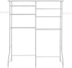 Over Washer and Dryer Storage Shelves, 6 Tiers Laundry Room Drying Rack with Hanger Rod and Hooks, Two Rows Adjustable Washer Shelves Space Saver, for Laundry Room Storage & Organization, White Over Washer and Dryer Storage Shelves, 6 Tiers Laundry Room Drying Rack with Hanger Rod and Hooks, Two Rows Adjustable Washer Shelves Space Saver, for Laundry Room Storage & Organization, White