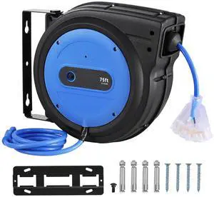 Retractable Extension Cord Reel, 75 FT, Heavy Duty 14AWG/3C SJTOW Retractable Power Cord with Lighted Triple Tap Outlet, 13 Amp Circuit Breaker 180° Swivel Bracket for Ceiling or Wall Mount Retractable Extension Cord Reel, 75 FT, Heavy Duty 14AWG/3C SJTOW Retractable Power Cord with Lighted Triple Tap Outlet, 13 Amp Circuit Breaker 180° Swivel Bracket for Ceiling or Wall Mount