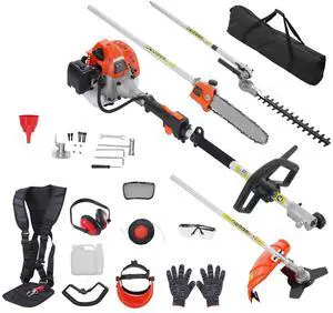 26CC 5-in-1 Multi-Functional Trimming Tools, Gas Hedge Trimmer, Weed Eater, String Trimmer, Edger, Pole Saw Chainsaw Pruner with Extension Pole 26CC 5-in-1 Multi-Functional Trimming Tools, Gas Hedge Trimmer, Weed Eater, String Trimmer, Edger, Pole Saw Chainsaw Pruner with Extension Pole