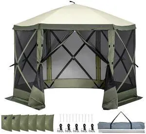 Pop Up Gazebo Tent, Pop-Up Screen Tent 6 Sided Canopy Sun Shelter with 6 Removable Privacy Wind Cloths & Mesh Windows, 10x10FT Quick Set Screen Tent with Mosquito Netting, Army Green Pop Up Gazebo Tent, Pop-Up Screen Tent 6 Sided Canopy Sun Shelter with 6 Removable Privacy Wind Cloths & Mesh Windows, 10x10FT Quick Set Screen Tent with Mosquito Netting, Army Green