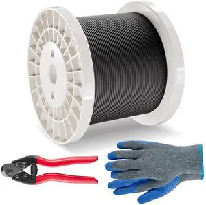 Wire Rope Kit, 1/8" 500 ft 316 Stainless Steel Cable with Cutter and Gloves, 1600 lbs Breaking Strength, 7x7 Strands Core Marine Aircraft Grade for Handrail Stair Decking Fence Outdoors, Black Wire Rope Kit, 1/8" 500 ft 316 Stainless Steel Cable with Cutter and Gloves, 1600 lbs Breaking Strength, 7x7 Strands Core Marine Aircraft Grade for Handrail Stair Decking Fence Outdoors, Black