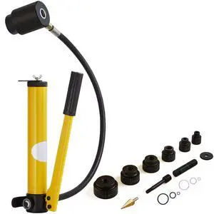 10 Ton Hydraulic Knockout Punch Kit, 1/2" to 2" Conduit Hole Cutter Set, KO Tool Kits with Puncher 6 Piece, Metal Sheet Driver Tools, For Aluminum, Brass, Stainless Steel, Fiberglass and Plastic 10 Ton Hydraulic Knockout Punch Kit, 1/2" to 2" Conduit Hole Cutter Set, KO Tool Kits with Puncher 6 Piece, Metal Sheet Driver Tools, For Aluminum, Brass, Stainless Steel, Fiberglass and Plastic