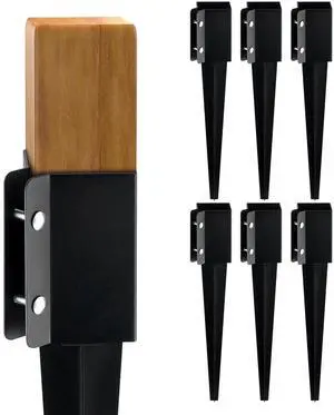 Fence Post Anchor Ground Spike, 6 Pack 24 x 4 x 4 Inches Outer Diameter (Inner Diameter 3.5 x3.5 Inches), Metal Black Powder Coated Post Stake Ground, for Mailbox Deck Garden Railing Fence Post Anchor Ground Spike, 6 Pack 24 x 4 x 4 Inches Outer Diameter (Inner Diameter 3.5 x3.5 Inches), Metal Black Powder Coated Post Stake Ground, for Mailbox Deck Garden Railing