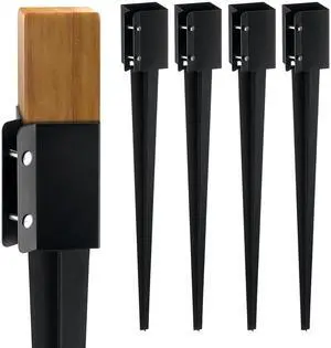 Fence Post Anchor Ground Spike, 4 Pack 36 x 4 x 4 Inches Outer Diameter (Inner Diameter 3.5 x3.5 Inches), Metal Black Powder Coated Post Stake Ground, for Mailbox Deck Garden Railing Fence Post Anchor Ground Spike, 4 Pack 36 x 4 x 4 Inches Outer Diameter (Inner Diameter 3.5 x3.5 Inches), Metal Black Powder Coated Post Stake Ground, for Mailbox Deck Garden Railing