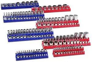 Magnetic Socket Organizer Set, 8PCS Socket Holder, 1/4'', 3/8'' & 1/2'' Metric SAE Socket Trays with Clear Labels, Hold up to 199PCS Standard & Deep Sockets, Blaue & Red (Sockets Not Included) Magnetic Socket Organizer Set, 8PCS Socket Holder, 1/4'', 3/8'' & 1/2'' Metric SAE Socket Trays with Clear Labels, Hold up to 199PCS Standard & Deep Sockets, Blaue & Red (Sockets Not Included)