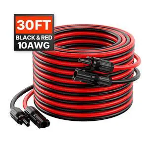 30FT Solar Panel Extension Cable, 10AWG Solar Extension Cable Wire with Female & Male Waterproof Connectors, 6mm² PV Cable for Home, Ship and RV Solar Panels, 30FT Black + 30FT Red (Set of 2) 30FT Solar Panel Extension Cable, 10AWG Solar Extension Cable Wire with Female & Male Waterproof Connectors, 6mm² PV Cable for Home, Ship and RV Solar Panels, 30FT Black + 30FT Red (Set of 2)