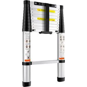 Telescoping Ladder, 10.5 FT Aluminum One-button Retraction Collapsible Extension Ladder, 375 LBS Capacity with Non-slip Feet, Portable Multi-purpose Compact Ladder for Home, RV, Loft, ANSI Liste Telescoping Ladder, 10.5 FT Aluminum One-button Retraction Collapsible Extension Ladder, 375 LBS Capacity with Non-slip Feet, Portable Multi-purpose Compact Ladder for Home, RV, Loft, ANSI Liste