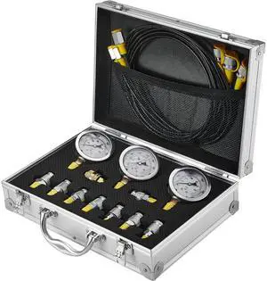 Hydraulic Pressure Test Kit, 250/400/600bar, 3 Gauges 9 Test Couplings 3 Test Hoses, Excavator Hydraulic Test Gauge Set with Portable Carrying Case for Excavator Tractors Construction Machinery Hydraulic Pressure Test Kit, 250/400/600bar, 3 Gauges 9 Test Couplings 3 Test Hoses, Excavator Hydraulic Test Gauge Set with Portable Carrying Case for Excavator Tractors Construction Machinery