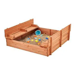 Wooden Sandbox, 52.4 x 47.2 x 16.9 in Sand Box, Sand Pit with Foldable Bench Seats and Bottom Liner, Natural Wood Kids Sandbox for Outdoor Backyard, Beach, Park, Gift for Boys Girls Ages 3-12 Wooden Sandbox, 52.4 x 47.2 x 16.9 in Sand Box, Sand Pit with Foldable Bench Seats and Bottom Liner, Natural Wood Kids Sandbox for Outdoor Backyard, Beach, Park, Gift for Boys Girls Ages 3-12