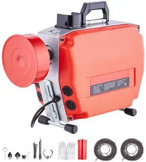 120FT x 7/8 Inch Drain Cleaner Machine, 420W Electric Sewer Snake Auger Manual Feed - with 6 Cutters, 2 Steel Cables (120' x 7/8" and 18' x 3/8") & CW/CCW Control for 1.9" to 6" Pipes 120FT x 7/8 Inch Drain Cleaner Machine, 420W Electric Sewer Snake Auger Manual Feed - with 6 Cutters, 2 Steel Cables (120' x 7/8" and 18' x 3/8") & CW/CCW Control for 1.9" to 6" Pipes
