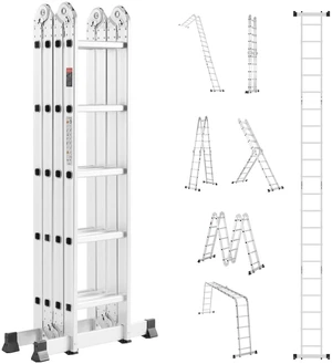 VEVOR Multi-Purpose Folding Ladder 7-in-1 5 Step 19ft Reach Height Metal VEVOR Multi-Purpose Folding Ladder 7-in-1 5 Step 19ft Reach Height Metal
