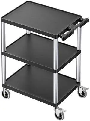 Utility Cart, 300 lbs Load Capacity, 27.6 x 18.1-inch Service Cart, Three-Shelf Heavy Duty Plastic Utility Cart with 360° Swivel Wheels (2 with Brakes), Suitable for Warehouse, Garage, Cleaning Utility Cart, 300 lbs Load Capacity, 27.6 x 18.1-inch Service Cart, Three-Shelf Heavy Duty Plastic Utility Cart with 360° Swivel Wheels (2 with Brakes), Suitable for Warehouse, Garage, Cleaning
