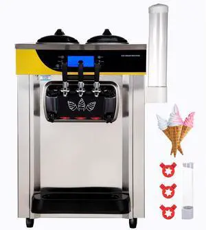 Commercial Ice Cream Maker, 22-30L/H Yield, 2200W Countertop Soft Serve Machine with 2x6L Hopper 2L Cylinder LCD Panel Puffing Shortage Alarm, Frozen Yogurt Maker for Restaurant Snack Bar, Silve Commercial Ice Cream Maker, 22-30L/H Yield, 2200W Countertop Soft Serve Machine with 2x6L Hopper 2L Cylinder LCD Panel Puffing Shortage Alarm, Frozen Yogurt Maker for Restaurant Snack Bar, Silve
