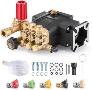 Pressure Washer Pump, 3/4" Shaft Horizontal Triplex Plunger, 3300 PSI, 2.5GPM, Replacement Power Washer Pumps Kit with 5 Nozzles, Compatible with Simpson MorFlex 40224, 40225, 40226, Santoprene Pressure Washer Pump, 3/4" Shaft Horizontal Triplex Plunger, 3300 PSI, 2.5GPM, Replacement Power Washer Pumps Kit with 5 Nozzles, Compatible with Simpson MorFlex 40224, 40225, 40226, Santoprene