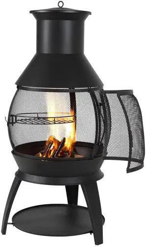 VEVOR 22 In Chiminea Outdoor Wood Burning Iron Firepit with Grill Mesh & Chimney Coat VEVOR 22 In Chiminea Outdoor Wood Burning Iron Firepit with Grill Mesh & Chimney Coat