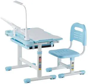 Kids Study Chair and Desk Set, Study Desk and Chair for Kids with Table Lamp, Adjustable Height & 0-40° Tilted Desktop Kids Desk and Chair, Children Study Table for Bedroom & Study Room, Blue Kids Study Chair and Desk Set, Study Desk and Chair for Kids with Table Lamp, Adjustable Height & 0-40° Tilted Desktop Kids Desk and Chair, Children Study Table for Bedroom & Study Room, Blue