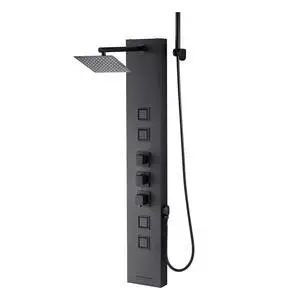 Shower Panel Tower System with Rainfall Shower Head, 49 in Brushed Stainless Steel Shower Column, 4-Function Faucet, Wall-Mount Rain Massage System, with 4 Body Jets, Handheld, and Tub Spout Shower Panel Tower System with Rainfall Shower Head, 49 in Brushed Stainless Steel Shower Column, 4-Function Faucet, Wall-Mount Rain Massage System, with 4 Body Jets, Handheld, and Tub Spout
