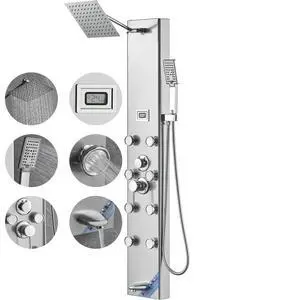 Shower Panel System, 5 Shower Modes, Digital Display Shower Panel Tower, Rainfall, 8 Massage Jets, Tub Spout, 3-Setting Handheld Shower Head 59" Hose, Stainless Steel Wall-Mounted Shower Set Shower Panel System, 5 Shower Modes, Digital Display Shower Panel Tower, Rainfall, 8 Massage Jets, Tub Spout, 3-Setting Handheld Shower Head 59" Hose, Stainless Steel Wall-Mounted Shower Set