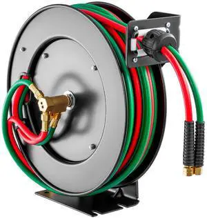 Retractable Welding Hose Reel, 1/4-Inch x 50FT Twin Oxygen Acetylene Rubber Hose Max 300PSI - R Grade, Ceiling/Wall Mount Heavy Duty Steel Hose Reel Auto-Rewind, Ideal for Workshops Garages Retractable Welding Hose Reel, 1/4-Inch x 50FT Twin Oxygen Acetylene Rubber Hose Max 300PSI - R Grade, Ceiling/Wall Mount Heavy Duty Steel Hose Reel Auto-Rewind, Ideal for Workshops Garages
