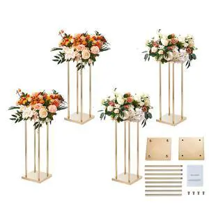 4PCS Gold Metal Column Wedding Flower Stand, 23.6inch High With Metal Laminate, Vase Geometric Centerpiece Stands, Cylindrical Floral Display Rack for Events Reception, Party Road Leads 4PCS Gold Metal Column Wedding Flower Stand, 23.6inch High With Metal Laminate, Vase Geometric Centerpiece Stands, Cylindrical Floral Display Rack for Events Reception, Party Road Leads