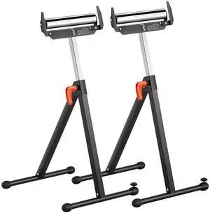 2-Pack Roller Stands, 250 lbs Load Capacity, 27-43 in Adjustable Height, Folding Heavy Duty with Polished Steel Roller Head & Edge Guides, for Table Saw Outfeed Woodworking Extension Support 2-Pack Roller Stands, 250 lbs Load Capacity, 27-43 in Adjustable Height, Folding Heavy Duty with Polished Steel Roller Head & Edge Guides, for Table Saw Outfeed Woodworking Extension Support