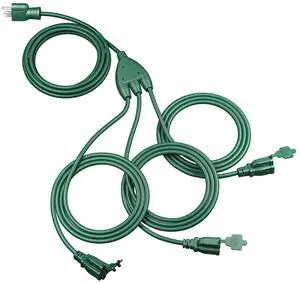 40FT (22+6*3), 1 to 3 Splitter Outlets, 3 Prong Outlets, Green | 16/3C SJTW Extension Cord, Safety Outlet Covers, Weatherproof for Outdoor String Lights, Christmas Tree, ETL Listed 40FT (22+6*3), 1 to 3 Splitter Outlets, 3 Prong Outlets, Green | 16/3C SJTW Extension Cord, Safety Outlet Covers, Weatherproof for Outdoor String Lights, Christmas Tree, ETL Listed