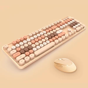 2.4G Full-Size Wireless Keyboard and Mouse Combo, Multi-Color Typewriter Style Round Keycap, Cute Candy Colors, Compatible with Notebook, PC (104 Keys,Milk Tea) 2.4G Full-Size Wireless Keyboard and Mouse Combo, Multi-Color Typewriter Style Round Keycap, Cute Candy Colors, Compatible with Notebook, PC (104 Keys,Milk Tea)