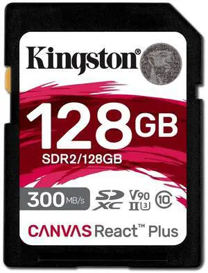 Kingston Canvas React Plus 128GB SD Card ^^ SDXC UHS-II ^^ 300R/260W U3 V90 ^^ Full HD/4K/8K ^^ SDR2/128GB Kingston Canvas React Plus 128GB SD Card ^^ SDXC UHS-II ^^ 300R/260W U3 V90 ^^ Full HD/4K/8K ^^ SDR2/128GB