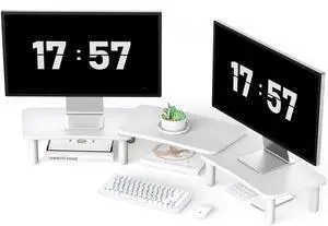 AFOOYO Dual Monitor Stand For Desk,Adjustable Height Long Wood Computer Riser For Computer,Laptop,Printer,TV,White AFOOYO Dual Monitor Stand For Desk,Adjustable Height Long Wood Computer Riser For Computer,Laptop,Printer,TV,White