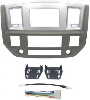 Custom Install Parts Khaki w/Silver Double Din Stereo Dash Kit Install Bezel +Wiring Harness+Antenna Adapter Compatible with Dodge Ram 2006-2009(Khaki/Silver Standard Non Canbus Wire Harness) Custom Install Parts Khaki w/Silver Double Din Stereo Dash Kit Install Bezel +Wiring Harness+Antenna Adapter Compatible with Dodge Ram 2006-2009(Khaki/Silver Standard Non Canbus Wire Harness)