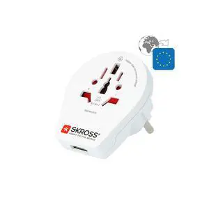 Skross World to Europe USB Travel Adaptor, White Skross World to Europe USB Travel Adaptor, White
