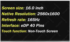 PEHDPVS Replacement for Lenovo Legion 5 Pro-16ACH6H Pro-16ACH6 Pro-16ITH6H Pro-16ITH6 Type 82JF 82JD 5D11C72402 2560x1600 40 Pins 165HZ 16" LCD Screen Display Panel (Only for Non-Touch Screen) PEHDPVS Replacement for Lenovo Legion 5 Pro-16ACH6H Pro-16ACH6 Pro-16ITH6H Pro-16ITH6 Type 82JF 82JD 5D11C72402 2560x1600 40 Pins 165HZ 16" LCD Screen Display Panel (Only for Non-Touch Screen)