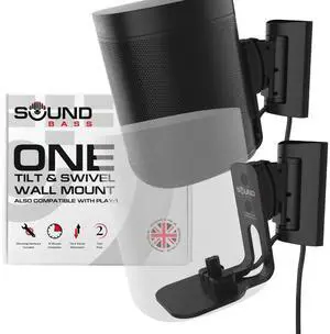 Sound Bass ONE Wall Mount Bracket, Tilt and Swivel, Black, Twin (2pcs), Compatible with Sonos ONE, ONE Gen 2, ONE SL & Play:1, Effortless Installation, Includes Mounting Kit, Double, Pair Sound Bass ONE Wall Mount Bracket, Tilt and Swivel, Black, Twin (2pcs), Compatible with Sonos ONE, ONE Gen 2, ONE SL & Play:1, Effortless Installation, Includes Mounting Kit, Double, Pair