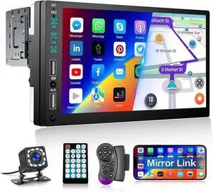 Single Din Touchscreen Radio,Single Din Car Stereo with 7'' Touchscreen,Car Radio with Mirror Link/Bluetooth Hands-Free Calling/AUX/USB/SWC Single Din Touchscreen Radio,Single Din Car Stereo with 7'' Touchscreen,Car Radio with Mirror Link/Bluetooth Hands-Free Calling/AUX/USB/SWC