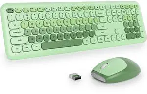 Fogruaden Quiet Green Wireless Keyboard and Mouse, 2.4GHz Retro Cute Typewriter-Style Full-Size Colorful Keyboard and Mouse Combo, Slim Design, Low-Noise Typing for Home, Office, Windows PC, La Fogruaden Quiet Green Wireless Keyboard and Mouse, 2.4GHz Retro Cute Typewriter-Style Full-Size Colorful Keyboard and Mouse Combo, Slim Design, Low-Noise Typing for Home, Office, Windows PC, La