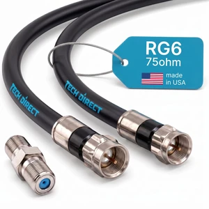 TechDirect 100FT RG6 Coaxial Cable with Connector, Coax Cable Black TechDirect 100FT RG6 Coaxial Cable with Connector, Coax Cable Black