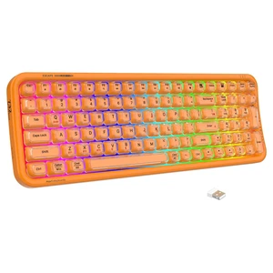 FOPETT Wireless Computer Keyboard with RGB Backlit, Tri-Mode Bluetooth 5.0/USB-C/2.4GHz Ergonomic Gaming Keyboard - Full-Size Rechargeable Transparent Keycap for Laptop/Windows/PC - Orange FOPETT Wireless Computer Keyboard with RGB Backlit, Tri-Mode Bluetooth 5.0/USB-C/2.4GHz Ergonomic Gaming Keyboard - Full-Size Rechargeable Transparent Keycap for Laptop/Windows/PC - Orange