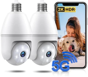 Light Bulb Security Camera 2 Packs, 5G&2.4GHz 2K Security Cameras Wireless Outdoor 360 PTZ Cameras for Home Security with Color Night Vision, 2 Way Talk, AI Human Detection, Screw in Light Sock Light Bulb Security Camera 2 Packs, 5G&2.4GHz 2K Security Cameras Wireless Outdoor 360 PTZ Cameras for Home Security with Color Night Vision, 2 Way Talk, AI Human Detection, Screw in Light Sock