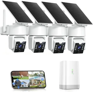 Carltec No Monthly Fee Solar Security Camera System with Home Hub, 4 Pack 4MP 360 PTZ Wireless Outdoor Cameras, Local Storage, Color Night Vision, 5GHz & 2.4GHz WiFi for Home Exterior, IP66 Carltec No Monthly Fee Solar Security Camera System with Home Hub, 4 Pack 4MP 360 PTZ Wireless Outdoor Cameras, Local Storage, Color Night Vision, 5GHz & 2.4GHz WiFi for Home Exterior, IP66