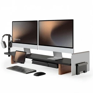 Fenge Modular Dual Monitor Stand Riser with Solid Ash Wood Leg, 42.5" Black Fenge Modular Dual Monitor Stand Riser with Solid Ash Wood Leg, 42.5" Black