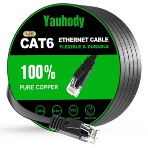 Yauhody CAT 6 Ethernet Cable 82ft Black, High Speed Solid Flat CAT6 Gigabit Internet Network LAN Patch Cords, Bare Copper Snagless RJ45 Connector for Modem, Router, Computer (82ft, Black) Yauhody CAT 6 Ethernet Cable 82ft Black, High Speed Solid Flat CAT6 Gigabit Internet Network LAN Patch Cords, Bare Copper Snagless RJ45 Connector for Modem, Router, Computer (82ft, Black)