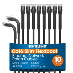 Intellinet Cat6 Slim FlexiBoot LAN Patch Cable 10-Pack, 7 ft, Black Intellinet Cat6 Slim FlexiBoot LAN Patch Cable 10-Pack, 7 ft, Black