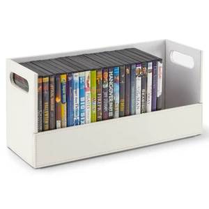 Stock Your Home DVD Storage Box, Movie Shelf Organizer for Blu-Ray, Video Game Cases, CDs, VHS Tape Display Stand, Disc Holder Can Store Up to 28 DVDs, Faux Leather (White) Stock Your Home DVD Storage Box, Movie Shelf Organizer for Blu-Ray, Video Game Cases, CDs, VHS Tape Display Stand, Disc Holder Can Store Up to 28 DVDs, Faux Leather (White)