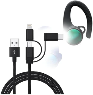BoxWave Cable Compatible with Plantronics BackBeat Fit 3150 - AllCharge 3-in-1 Cable - Jet Black BoxWave Cable Compatible with Plantronics BackBeat Fit 3150 - AllCharge 3-in-1 Cable - Jet Black