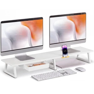TEAMIX 42 inch Dual Monitor Stand with Storage Drawer & Phone Holder, White TEAMIX 42 inch Dual Monitor Stand with Storage Drawer & Phone Holder, White