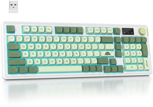 Mosptnspg RGB Mechanical Feel Membrane Wireless Keyboard, Wired/Bluetooth/2.4G Silent ABS Ball Cap Gasket Structure Gaming Office Keyboard for PC/Mac/Win(98 Matcha) Mosptnspg RGB Mechanical Feel Membrane Wireless Keyboard, Wired/Bluetooth/2.4G Silent ABS Ball Cap Gasket Structure Gaming Office Keyboard for PC/Mac/Win(98 Matcha)