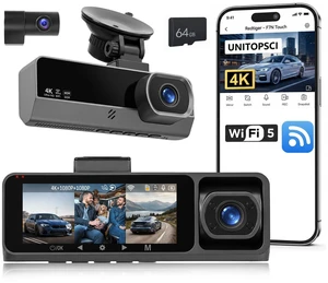 4K Dash Cam Front and Rear, Full HD 3 Channel Dashcam, 5.8GHz WiFi 5, Free 64GB Memory Card, 3.16''IPS Dashcam with Loop Recording, G-Sensor, Night Vision, 150 Wide Angle, 24Hour Parking Mode 4K Dash Cam Front and Rear, Full HD 3 Channel Dashcam, 5.8GHz WiFi 5, Free 64GB Memory Card, 3.16''IPS Dashcam with Loop Recording, G-Sensor, Night Vision, 150 Wide Angle, 24Hour Parking Mode